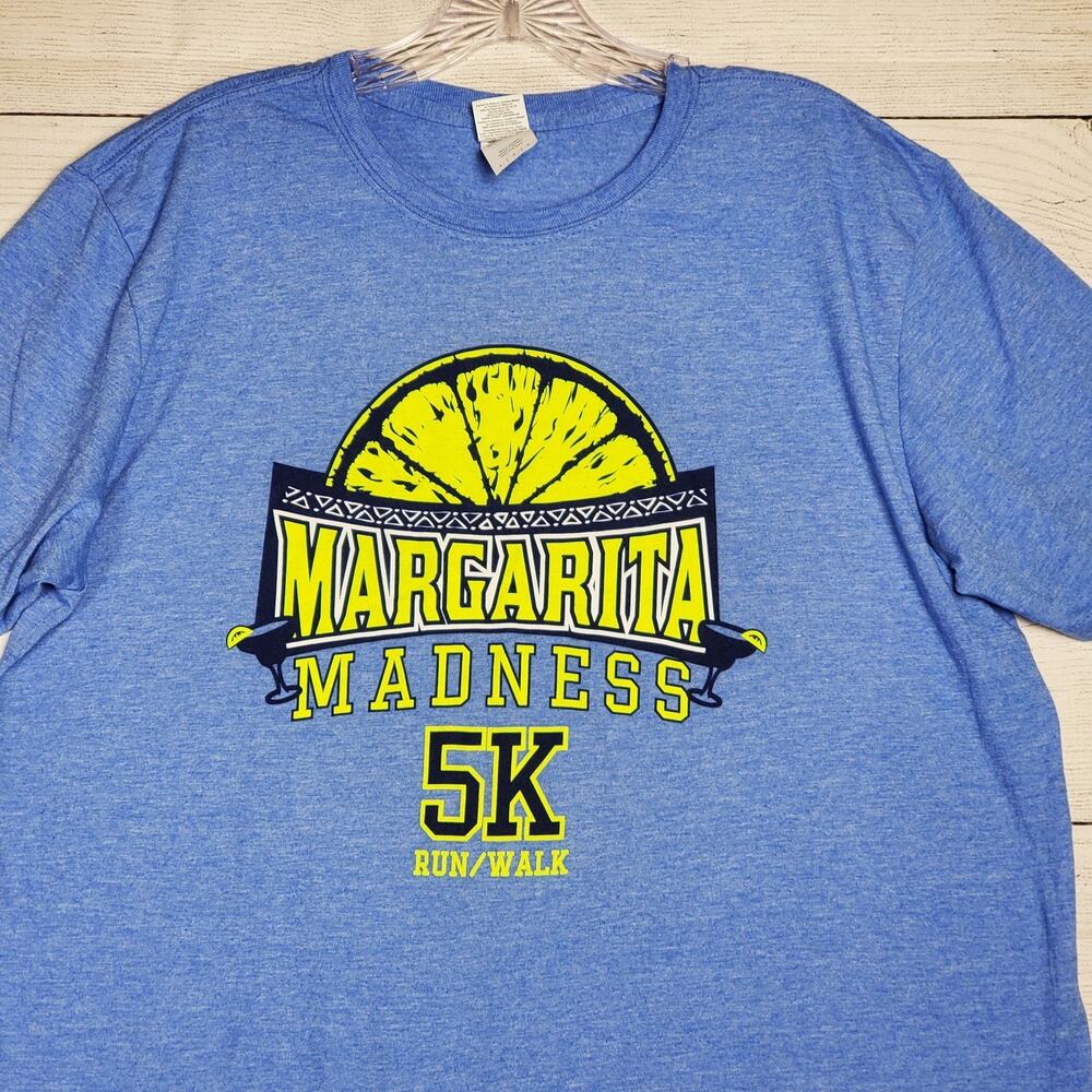 5k Run Shirt Mens Large Blue Lime Green Short Sleeve Margarita Madness Graphic
